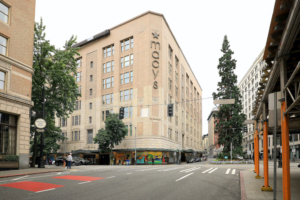 EXTERIOR OF A MACY'S DEPARTMENT STORE.