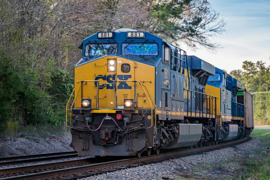 A CSX TRAIN IS SEEN FROM THE FRONT