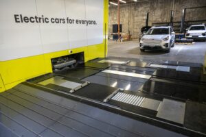 Ample battery changing station at the company's headquarters in San Francisco, California. Photo: Bloomberg