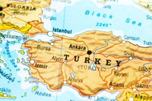 AN AERIAL VIEW OF A MAP OF TURKEY.