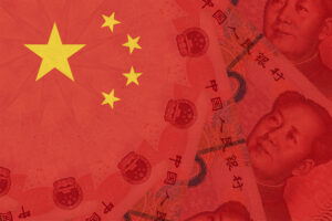 The Chinese flag overlaid with currency