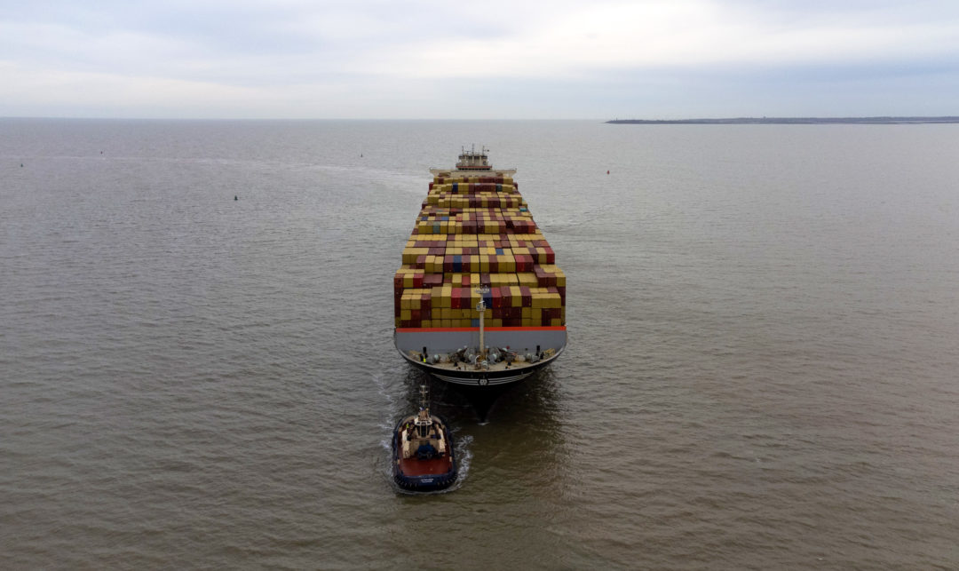 A container ship in the Red Sea