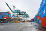 Shipping containers stacked up at the Port of Portland