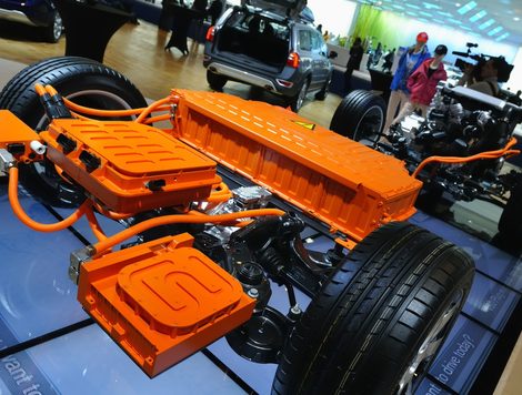 The chassis of a Volvo EV hybrid vehicle