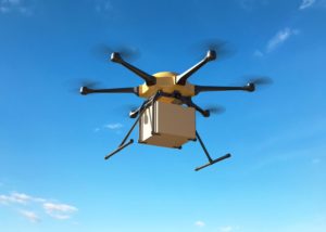 A delivery drone carrying a package