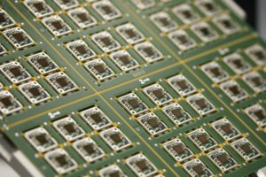 A group of semiconductor chips in a row