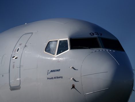 The front of a Boeing plane