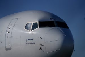 The front of a Boeing plane