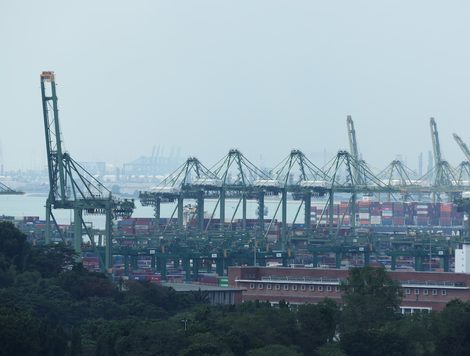 A port in Singapore unloading cargo