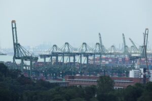 A port in Singapore unloading cargo