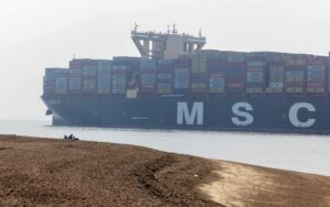 A container ship off the coast of South Africa