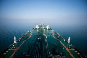 An overhead view of an oil tanker