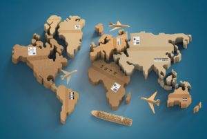 A MAP OF THE WORLD IS REPRESENTED WITH ALL THE LAND MASSES TIED UP IN BROWN PAPER, AS PARCELS