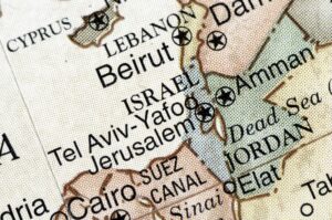 A map of the Middle East, showing Israel, Lebanon, and Beirut