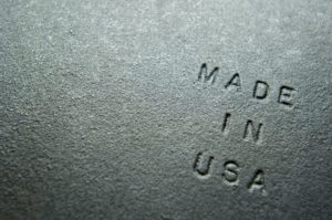 A grey slab of steel with "Made in USA" printed along the lower right corner